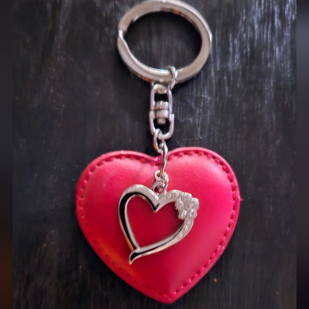Two Heart Rhinestone Charmed Key Chain - Love